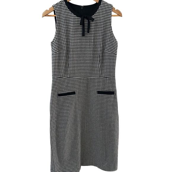 Talbots‎ Tipped Ponte Tie Neck Houndstooth Sheath Dress Black Size 6 - Picture 4 of 12